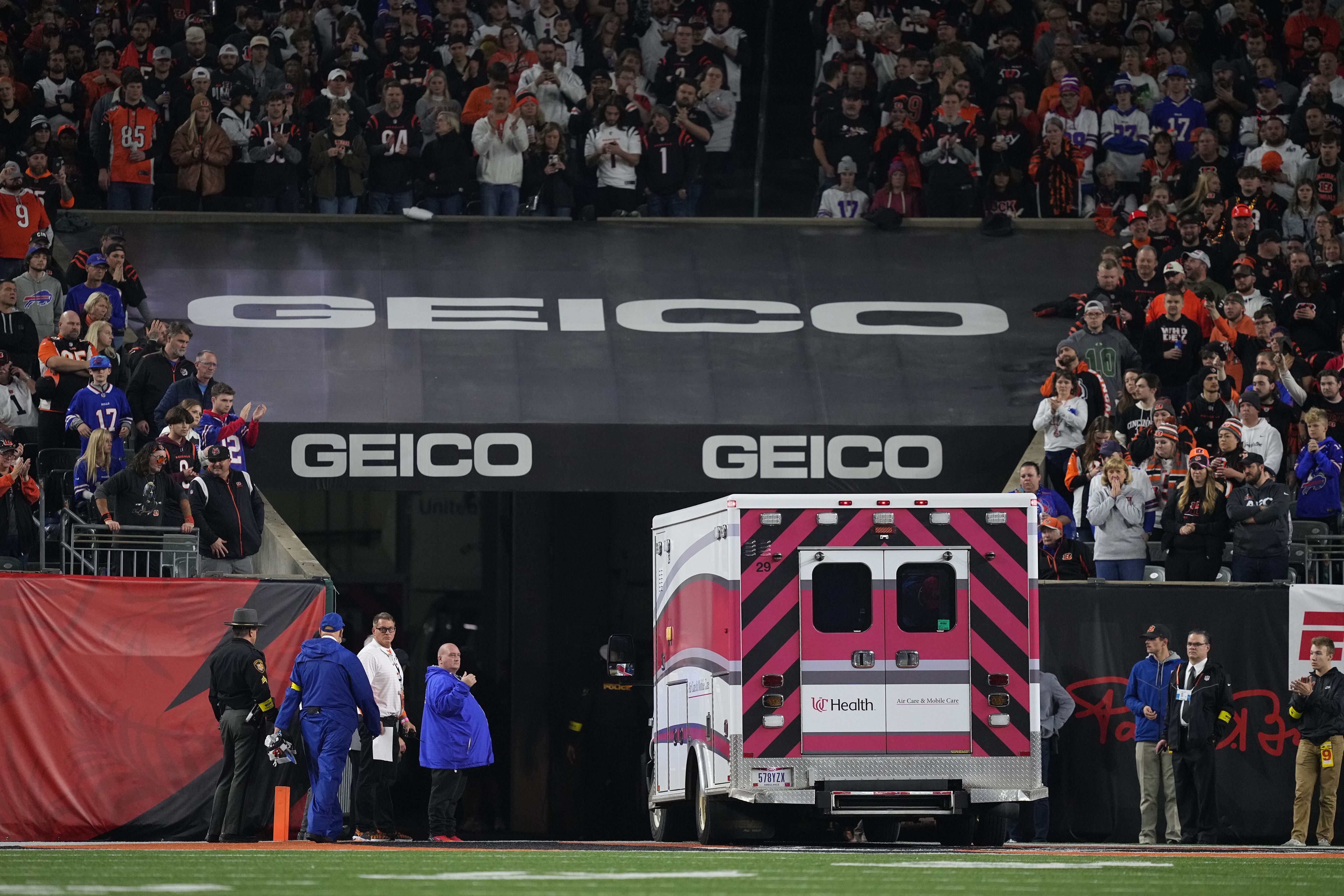 The scorevoard depicts a tribute to Damar Hamlin prior to the game News  Photo - Getty Images