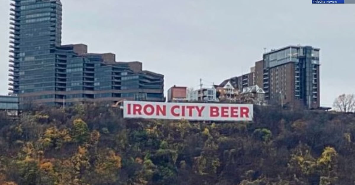 Iron City Beer ad overlooking Pittsburgh after returning to Mt